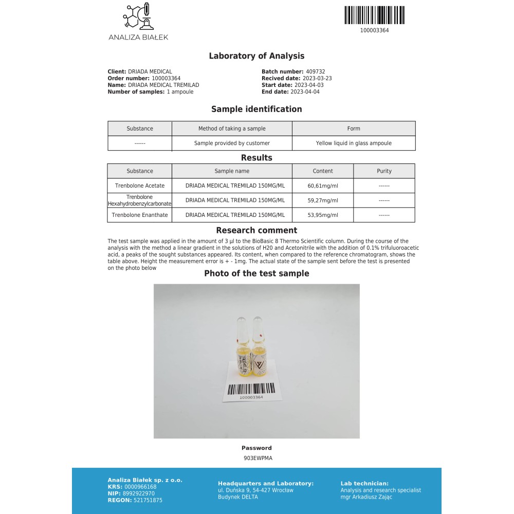 036c Trenbolone Mix TriTren en ampollas monodosis Driada para F.I.G. 150 mg/ampolla - Imagen 2