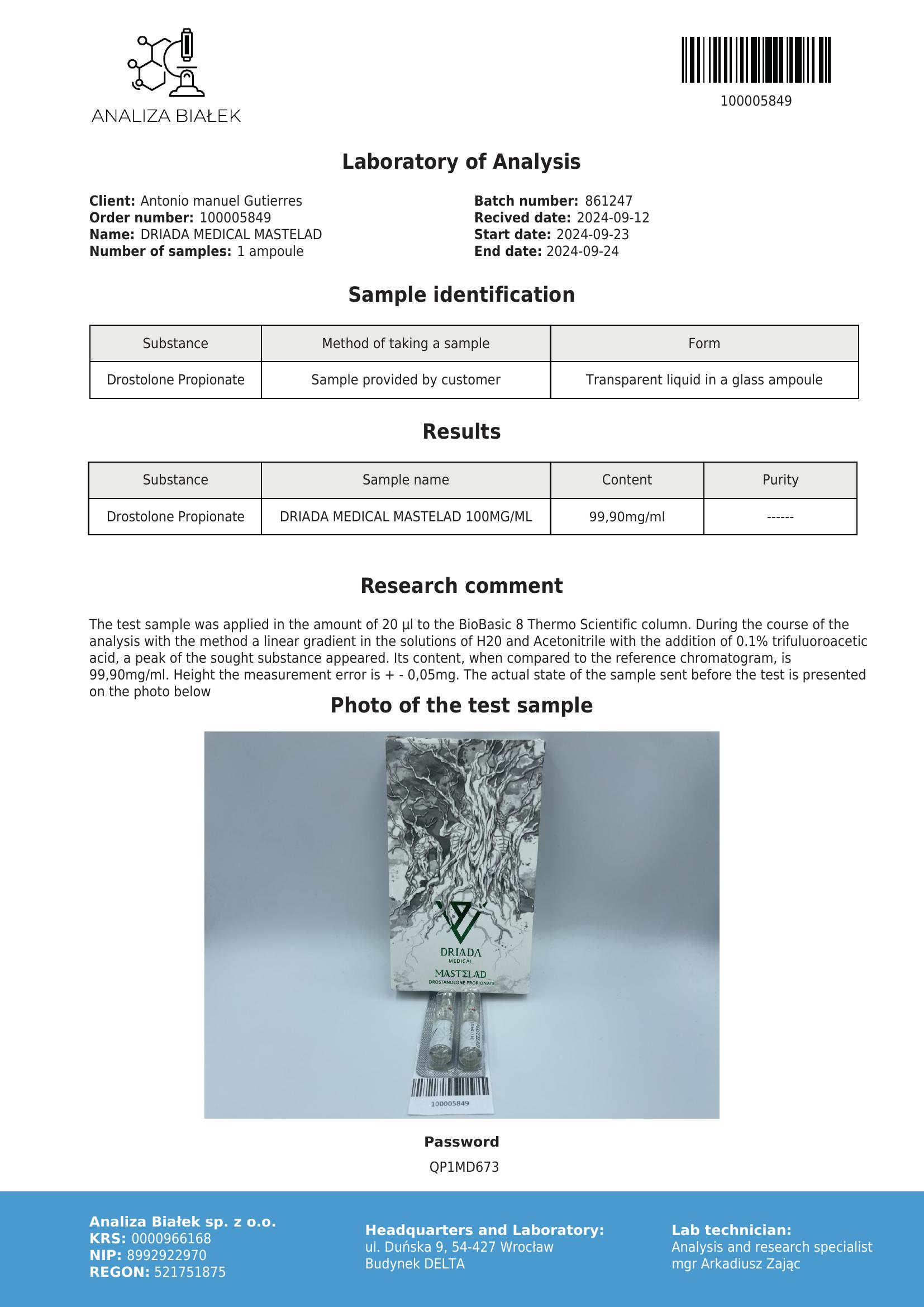 Mastelad 100 mg/ml (Drostanolone Propionate-Masteron) (old version) - Image 2