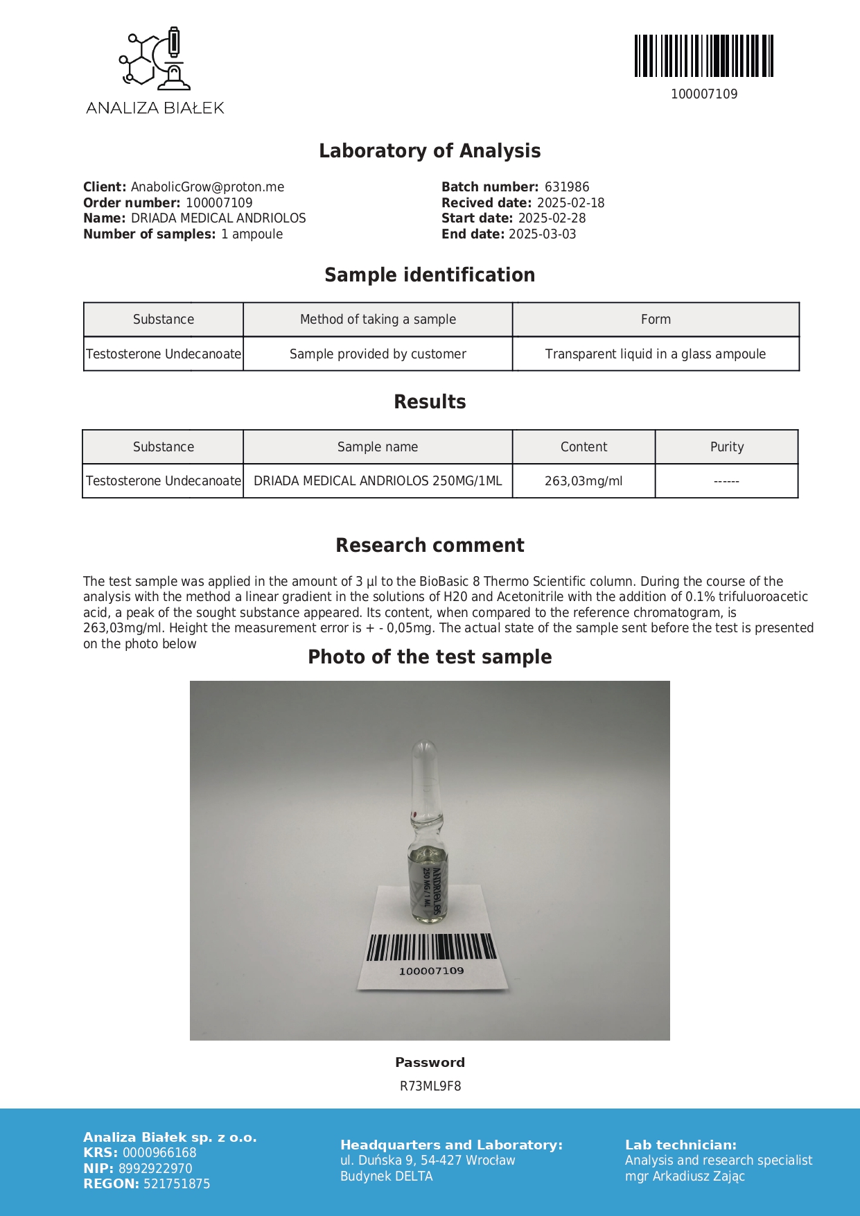 Andriolos 250 mg/ml (Testosterone Undecanoato) 10ml vial - Image 3