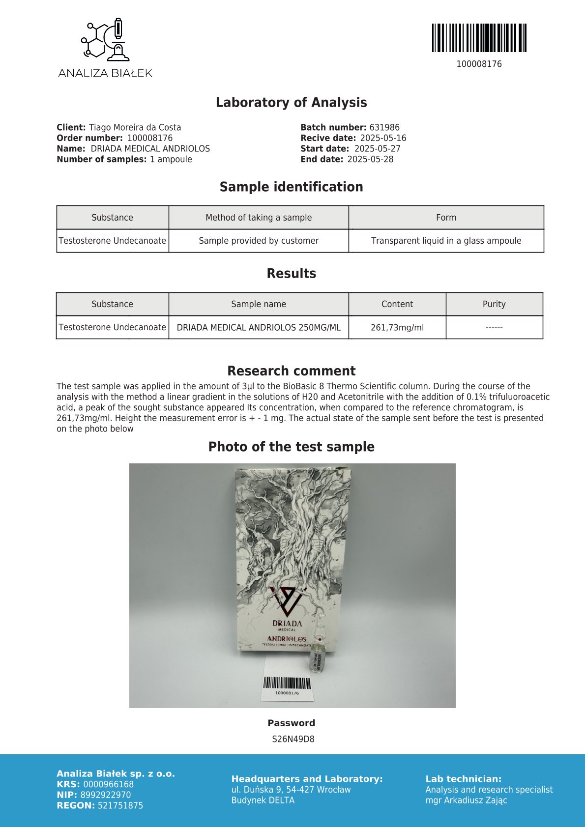 Andriolos 250 mg/ml (Testosterone Undecanoato) 10ml vial - Image 5