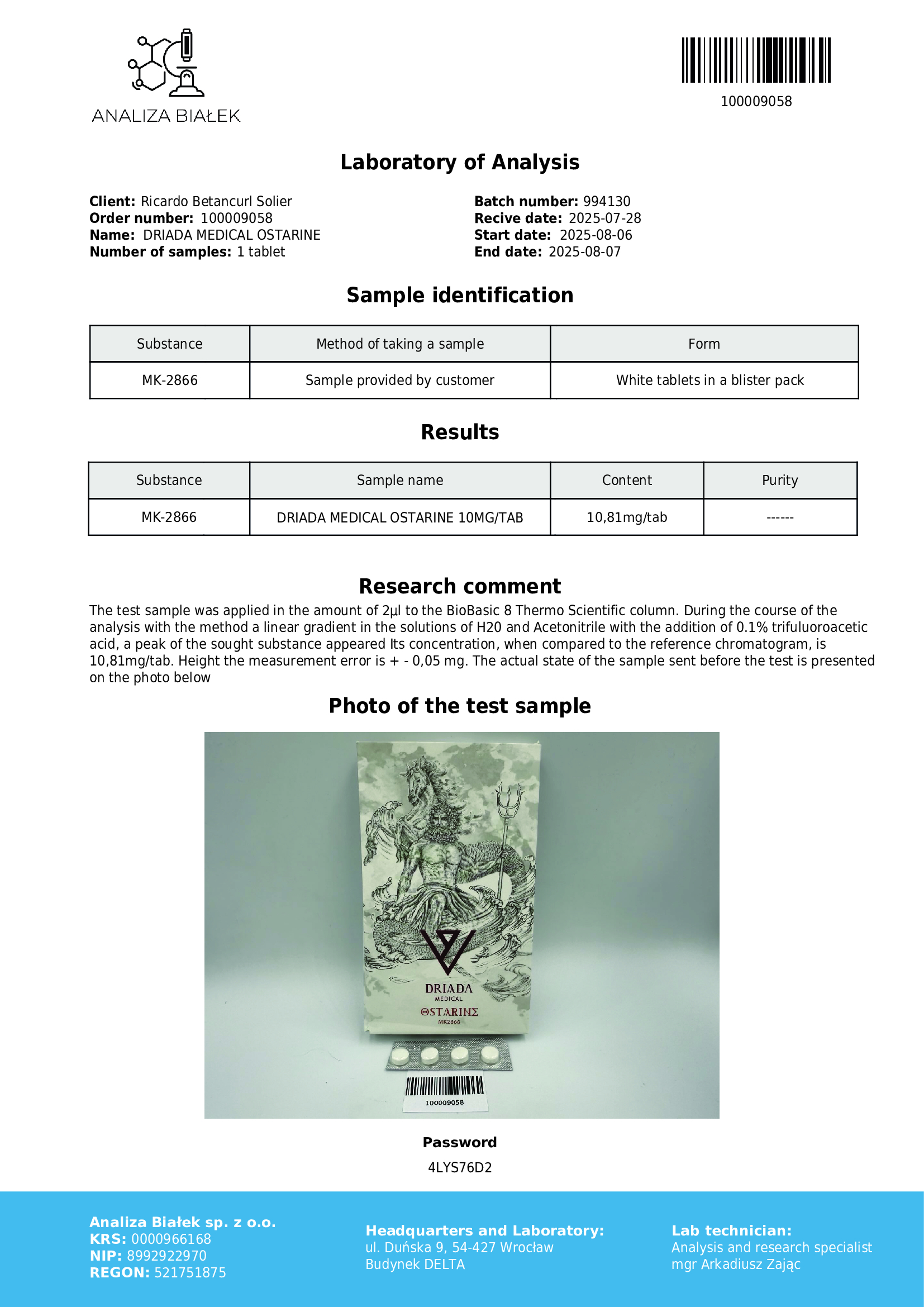 Ostarine 10mg - MK 2866 - SARMS - Image 2