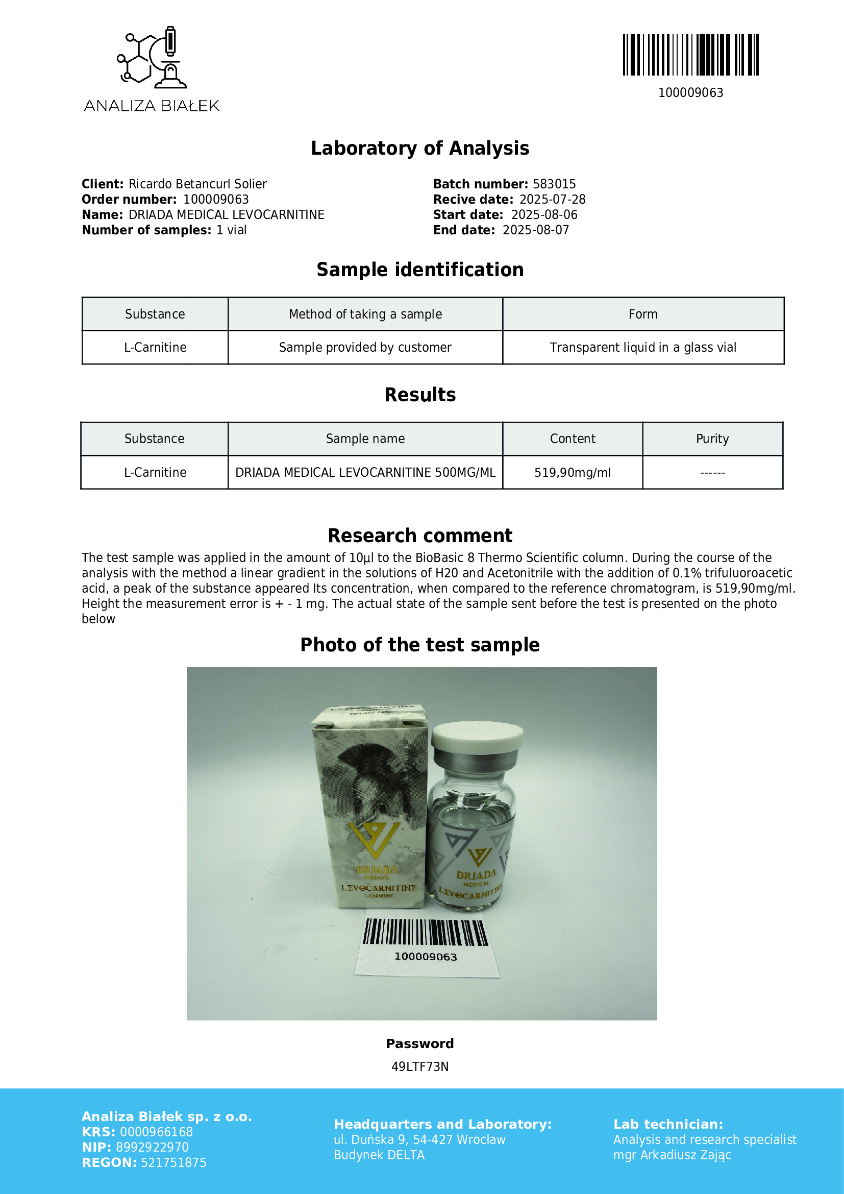 Levocarnitina 500 mg/ml (L-carnitina) vial de 10 ml - Imagen 2
