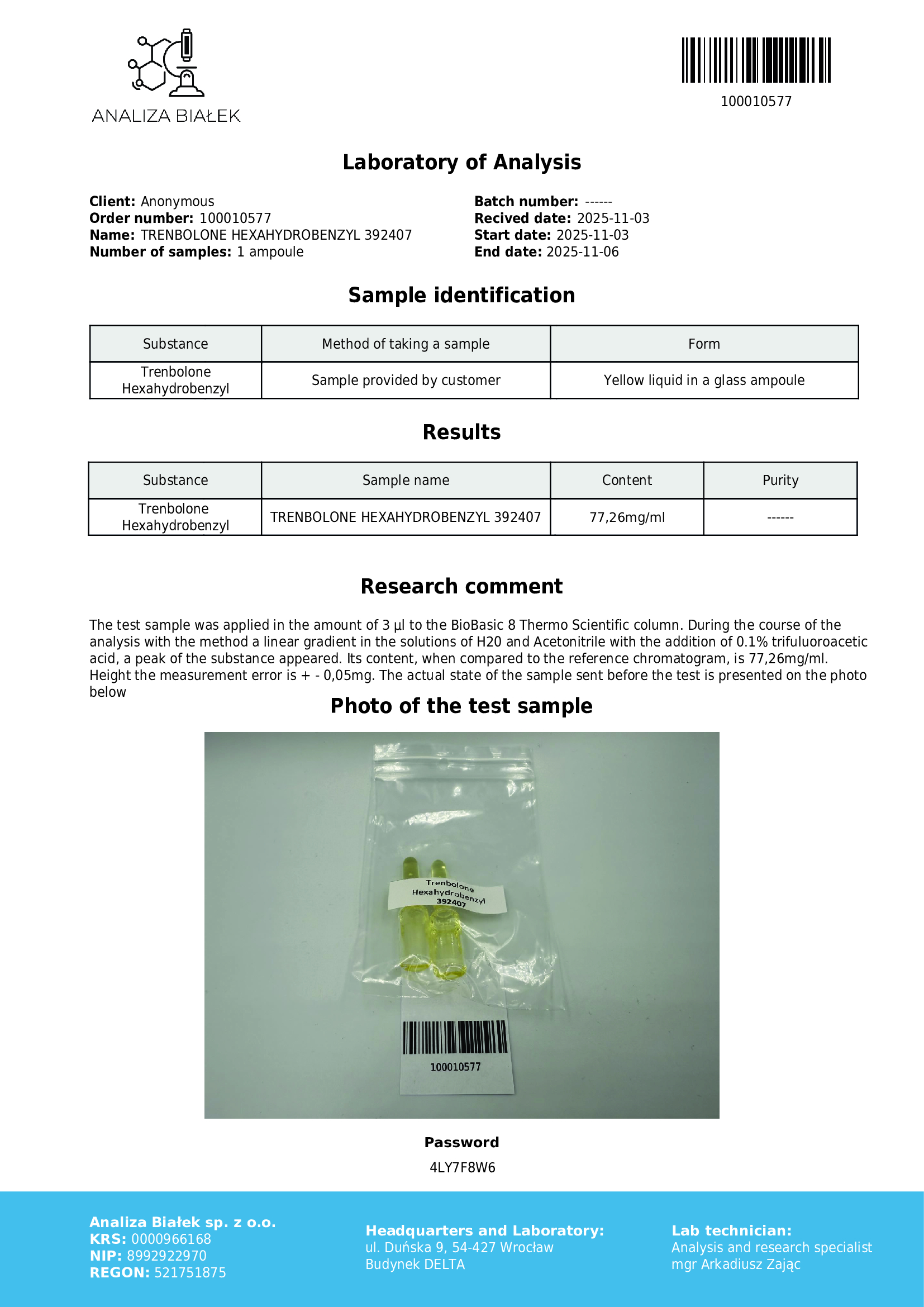 Hexos 75 mg/ml (hexahydrobencilcarbonato de trembolona) vial de 10 ml - Parabolan - Imagen 3