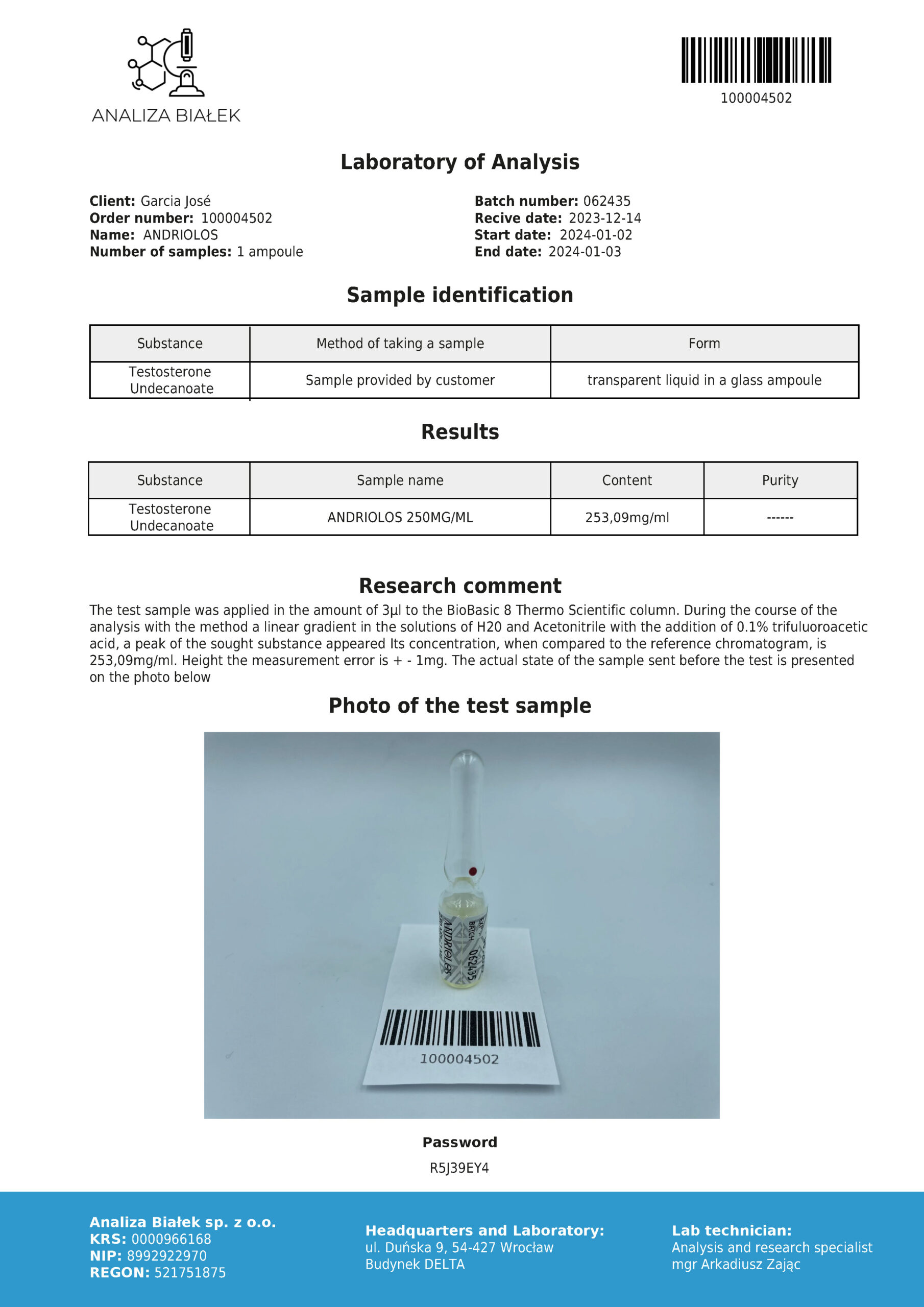 Andriolos 250 mg/ml (Testosterone Undecanoate) - Image 3